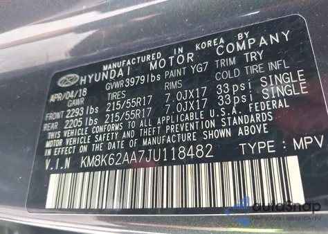 2018 Hyundai Kona Sel из США, поврежденный, VIN KM8K62AA7JU118482